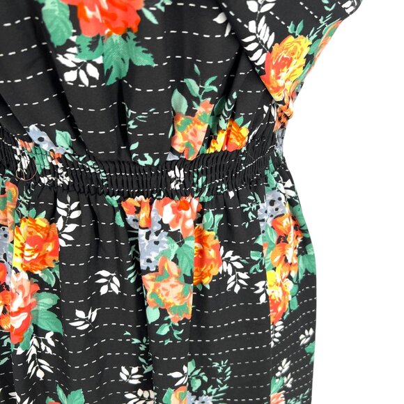 Walter Baker Floral Asymmetric Dress Ruffled Shoulders Black Multi Size Large - Picture 9 of 14